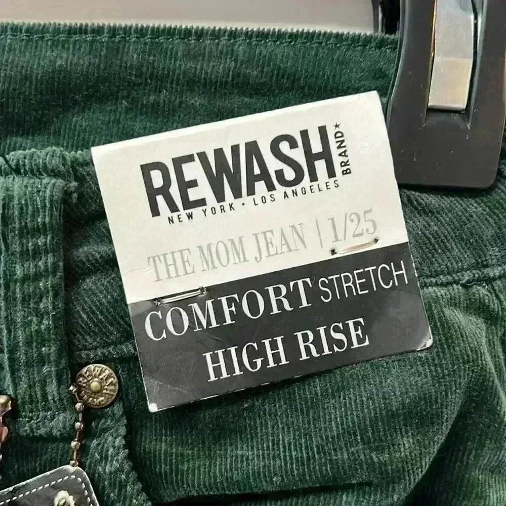 Rewash Green High Rise Corduroy Mom Jeans NWT - Size 1/25 - Picture 2 of 5
